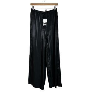 Local European LE Black Satin Wide Leg Pants Women’s Size Small New Minimalist